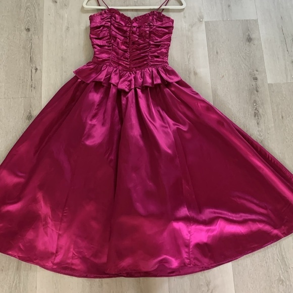 Gunne‎ Sax Jessica McClintock XS satin cocktail dress romantic Fuchsia ruched - Picture 12 of 16